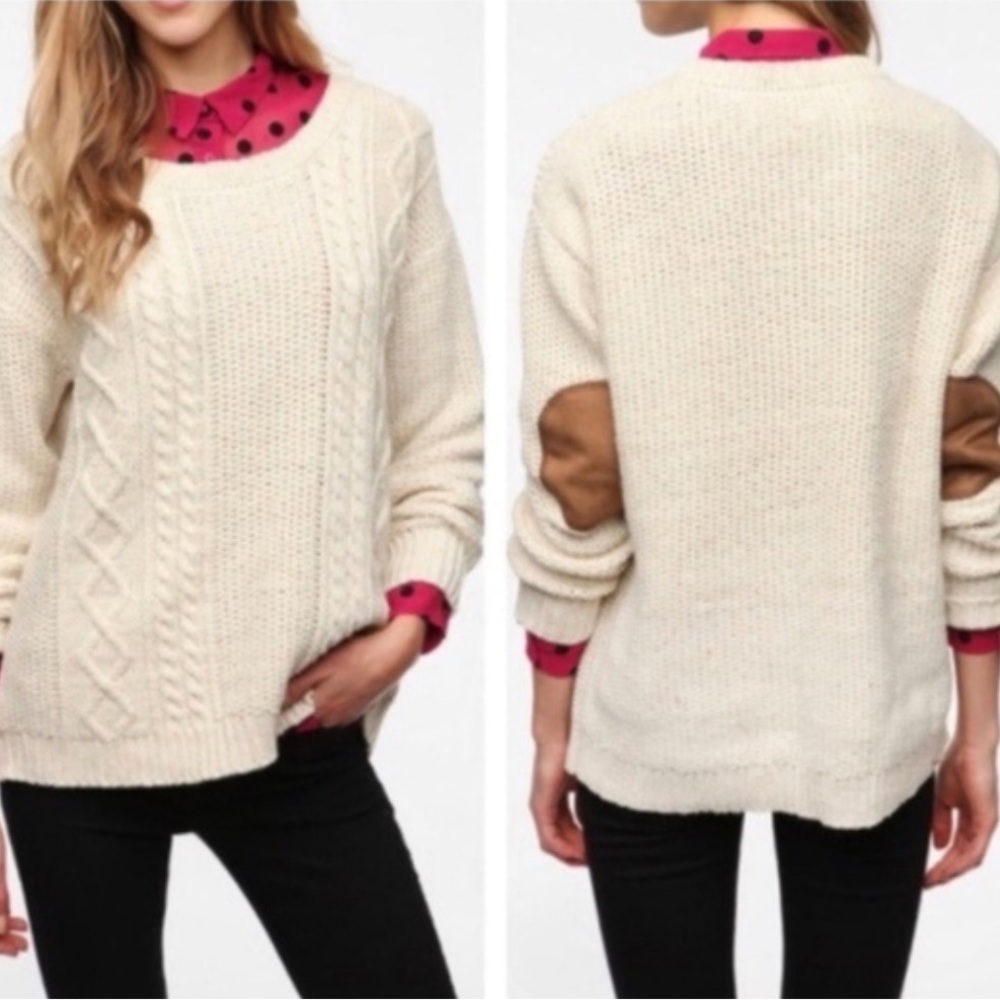 Coincidence and Chance Cable Knit Elbow Patch Sweater